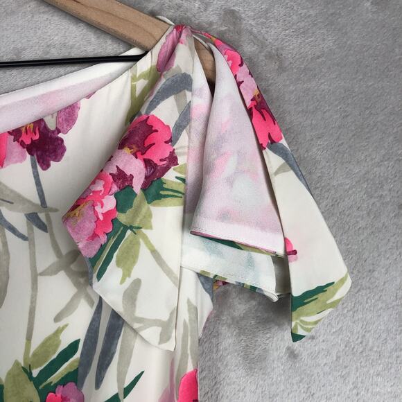 NWT ELIZABETH & JAMES Nora Silk Dress Sz M Floral Asymmetrical Hem Neckline $365 - Picture 14 of 16